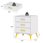 Famapy Chic White Nightstand: Stylish Storage with Golden Accents