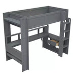 Whisen 87.1''L x 49.4''W Wood Gaming Loft Bed with Desk, Multi-storage Shelves, LED and Charging Station