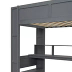 Whisen 87.1''L x 49.4''W Wood Gaming Loft Bed with Desk, Multi-storage Shelves, LED and Charging Station