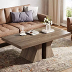 Lantine Wood Coffee Table, 47.24-Inch Rectangular Center Table with Thick Wooden Base, Farmhouse Wood-Look Cocktail Table for Living Room