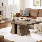 Lantine Wood Coffee Table, 47.24-Inch Rectangular Center Table with Thick Wooden Base, Farmhouse Wood-Look Cocktail Table for Living Room