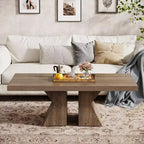Lantine Wood Coffee Table, 47.24-Inch Rectangular Center Table with Thick Wooden Base, Farmhouse Wood-Look Cocktail Table for Living Room