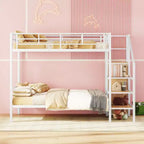 Full Over Full Metal Bunk Bed with Lateral Storage Ladder and Wardrobe, Black