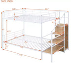 Full Over Full Metal Bunk Bed with Lateral Storage Ladder and Wardrobe, Black