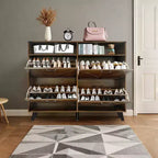 Shoe Storage, Freestanding Shoe Cabinet Storage with 4 Flip Drawers and Barn Door Design, Slim Narrow Shoe Rack Dresser, for Entryway, Foyer, Hallway