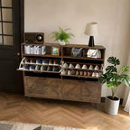 Shoe Storage, Freestanding Shoe Cabinet Storage with 4 Flip Drawers and Barn Door Design, Slim Narrow Shoe Rack Dresser, for Entryway, Foyer, Hallway