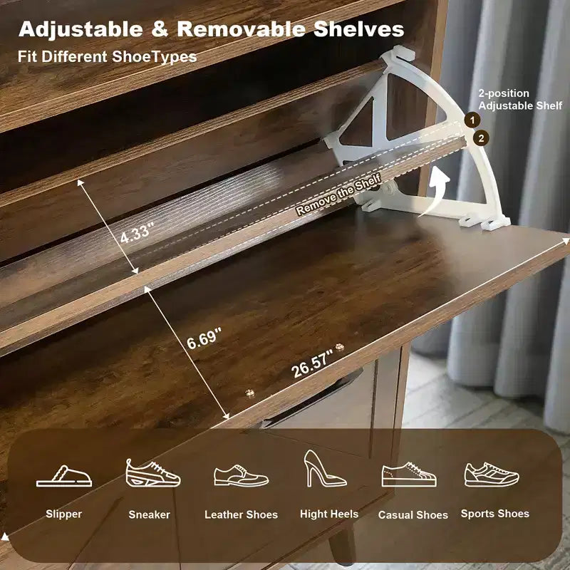 Shoe Storage, Freestanding Shoe Cabinet Storage with 4 Flip Drawers and Barn Door Design, Slim Narrow Shoe Rack Dresser, for Entryway, Foyer, Hallway