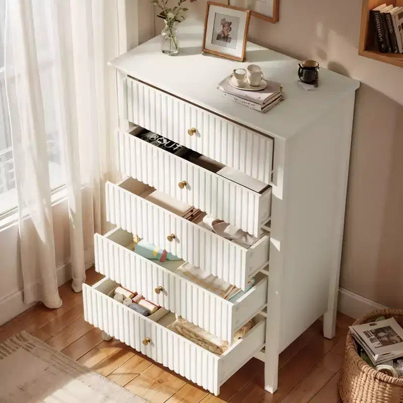 Heynemo Fluted 3 or 5 Drawer Dresser  Tall Striped Chest with Silent Slides for Bedroom, Living Room, Hallway, Entryway