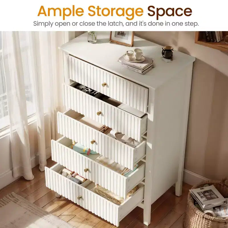 Heynemo Fluted 3 or 5 Drawer Dresser  Tall Striped Chest with Silent Slides for Bedroom, Living Room, Hallway, Entryway