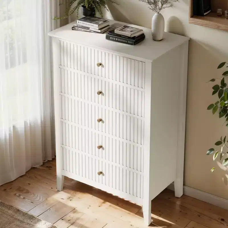Heynemo Fluted 3 or 5 Drawer Dresser  Tall Striped Chest with Silent Slides for Bedroom, Living Room, Hallway, Entryway