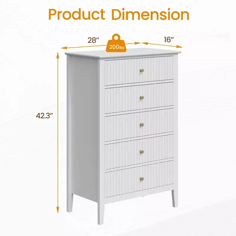 Heynemo Fluted 3 or 5 Drawer Dresser  Tall Striped Chest with Silent Slides for Bedroom, Living Room, Hallway, Entryway