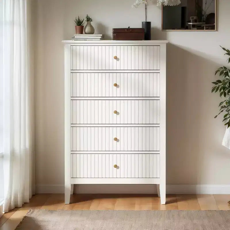 Heynemo Fluted 3 or 5 Drawer Dresser  Tall Striped Chest with Silent Slides for Bedroom, Living Room, Hallway, Entryway