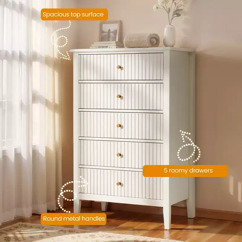 Heynemo Fluted 3 or 5 Drawer Dresser  Tall Striped Chest with Silent Slides for Bedroom, Living Room, Hallway, Entryway