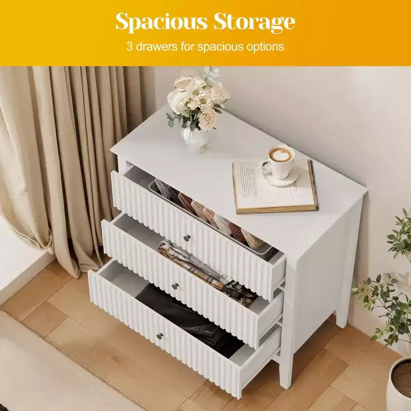 Heynemo Fluted 3 or 5 Drawer Dresser  Tall Striped Chest with Silent Slides for Bedroom, Living Room, Hallway, Entryway
