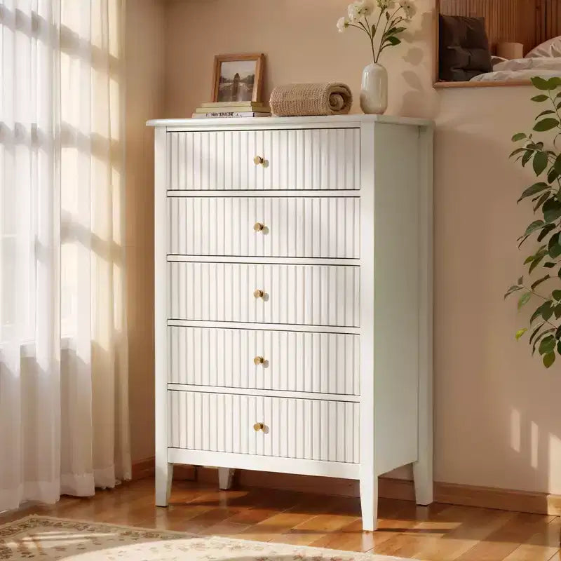Commode cannelée à 3 ou 5 tiroirs, chiffonnier haut rayé avec glissières silencieuses pour chambre à coucher, salon, couloir et entrée