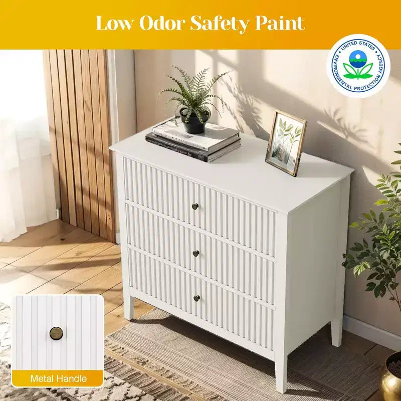 Heynemo Fluted 3 or 5 Drawer Dresser  Tall Striped Chest with Silent Slides for Bedroom, Living Room, Hallway, Entryway