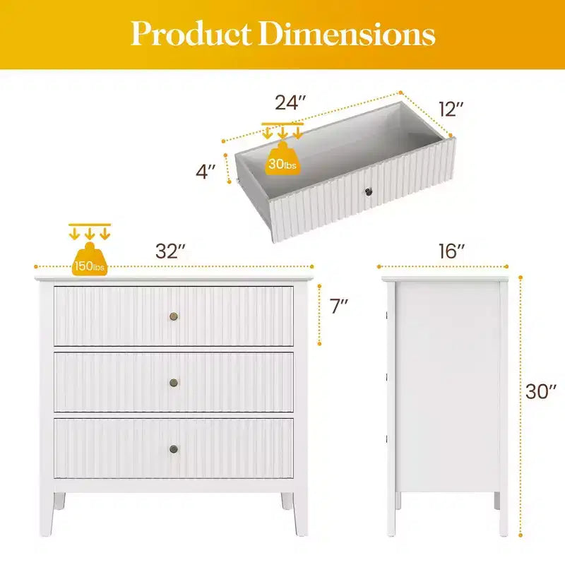 Heynemo Fluted 3 or 5 Drawer Dresser  Tall Striped Chest with Silent Slides for Bedroom, Living Room, Hallway, Entryway