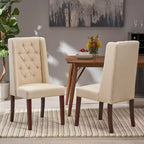 Set of 2 Dining Chairs Upholstered Chairs Armless Chairs with High Wingback & Button Tufted Diamond Stitching, Blue/Beige/Gray/Brown/Red/Black-Merax