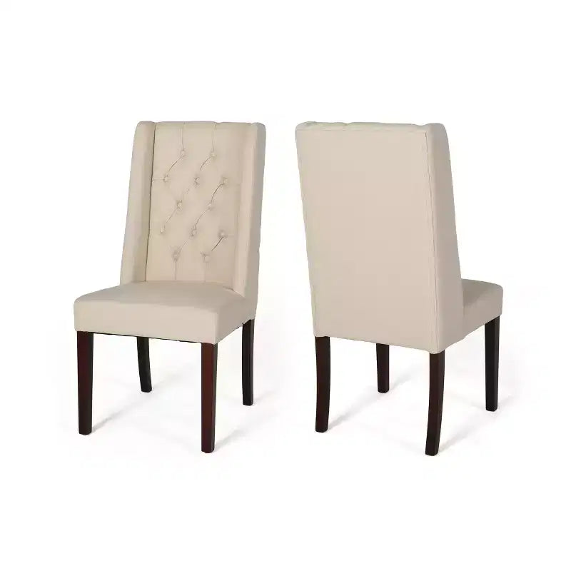 Set of 2 Dining Chairs Upholstered Chairs Armless Chairs with High Wingback & Button Tufted Diamond Stitching, Blue/Beige/Gray/Brown/Red/Black-Merax