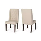 Set of 2 Dining Chairs Upholstered Chairs Armless Chairs with High Wingback & Button Tufted Diamond Stitching, Blue/Beige/Gray/Brown/Red/Black-Merax