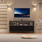 55 Black TV Stand with Grey Drawers, Dresser-Style Entertainment Center for Living Room & Bedroom Storage