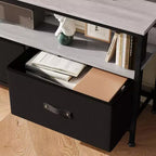 55 Black TV Stand with Grey Drawers, Dresser-Style Entertainment Center for Living Room & Bedroom Storage