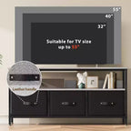 55 Black TV Stand with Grey Drawers, Dresser-Style Entertainment Center for Living Room & Bedroom Storage