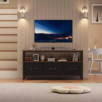 55 Black TV Stand with Grey Drawers, Dresser-Style Entertainment Center for Living Room & Bedroom Storage
