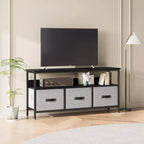 55 Black TV Stand with Grey Drawers, Dresser-Style Entertainment Center for Living Room & Bedroom Storage