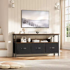 55 Black TV Stand with Grey Drawers, Dresser-Style Entertainment Center for Living Room & Bedroom Storage