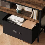 55 Black TV Stand with Grey Drawers, Dresser-Style Entertainment Center for Living Room & Bedroom Storage