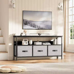 55 Black TV Stand with Grey Drawers, Dresser-Style Entertainment Center for Living Room & Bedroom Storage
