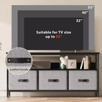 55 Black TV Stand with Grey Drawers, Dresser-Style Entertainment Center for Living Room & Bedroom Storage