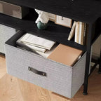 55 Black TV Stand with Grey Drawers, Dresser-Style Entertainment Center for Living Room & Bedroom Storage