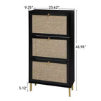 Vatros Rattan 3 Door Shoe Rack Freestanding Modern Shoe Storage Cabinet