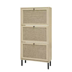 Vatros Rattan 3 Door Shoe Rack Freestanding Modern Shoe Storage Cabinet