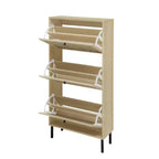 Vatros Rattan 3 Door Shoe Rack Freestanding Modern Shoe Storage Cabinet