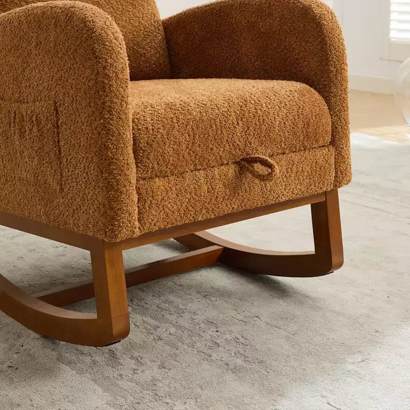Okak Rocking Accent Chair Living Room Chair with High Back Glider and Side Pocket Retractable Footrest Armchair for Bedroom Nursery
