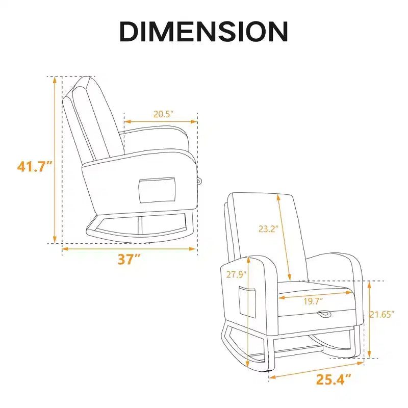 Okak Rocking Accent Chair Living Room Chair with High Back Glider and Side Pocket Retractable Footrest Armchair for Bedroom Nursery