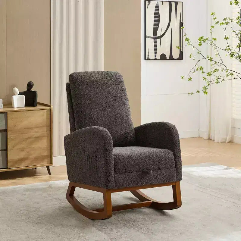 Okak Rocking Accent Chair Living Room Chair with High Back Glider and Side Pocket Retractable Footrest Armchair for Bedroom Nursery