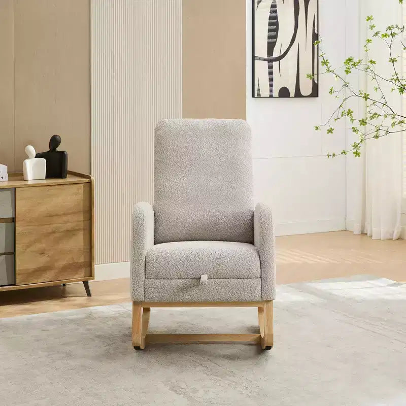 Rocking Accent Chair with High Back Glider, Side Pocket & Retractable Footrest for Living Room, Bedroom & Nursery