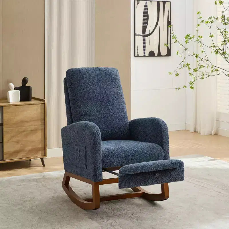 Rocking Accent Chair with High Back Glider, Side Pocket & Retractable Footrest for Living Room, Bedroom & Nursery