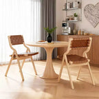 MAYEERTY 2-Set Wood Foldable & Stackable Dining Chairs for Dining Room, Woven Seat & Back, Beige - Natural