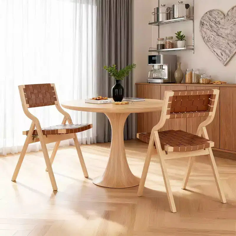 MAYEERTY 2-Set Wood Foldable & Stackable Dining Chairs for Dining Room, Woven Seat & Back, Beige - Natural