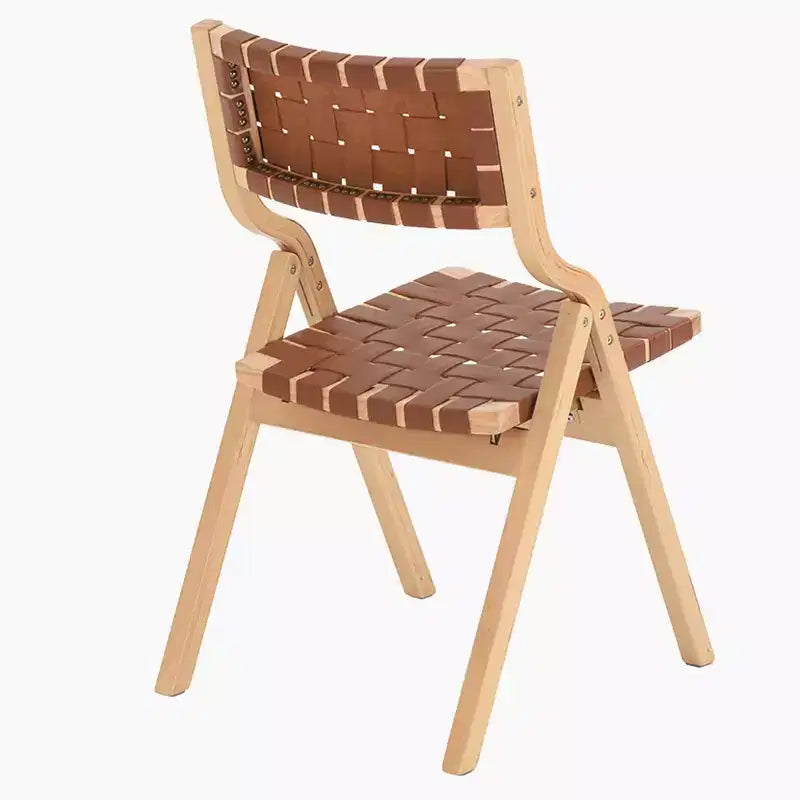 MAYEERTY 2-Set Wood Foldable & Stackable Dining Chairs for Dining Room, Woven Seat & Back, Beige - Natural