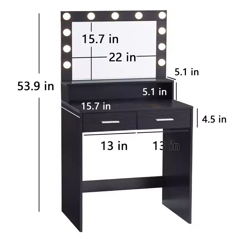 Okak 2-Tier Vanity Dresser with Touch Lights, 3 Brightness Levels, Large Drawer & Compact Makeup Table for Small Bedrooms
