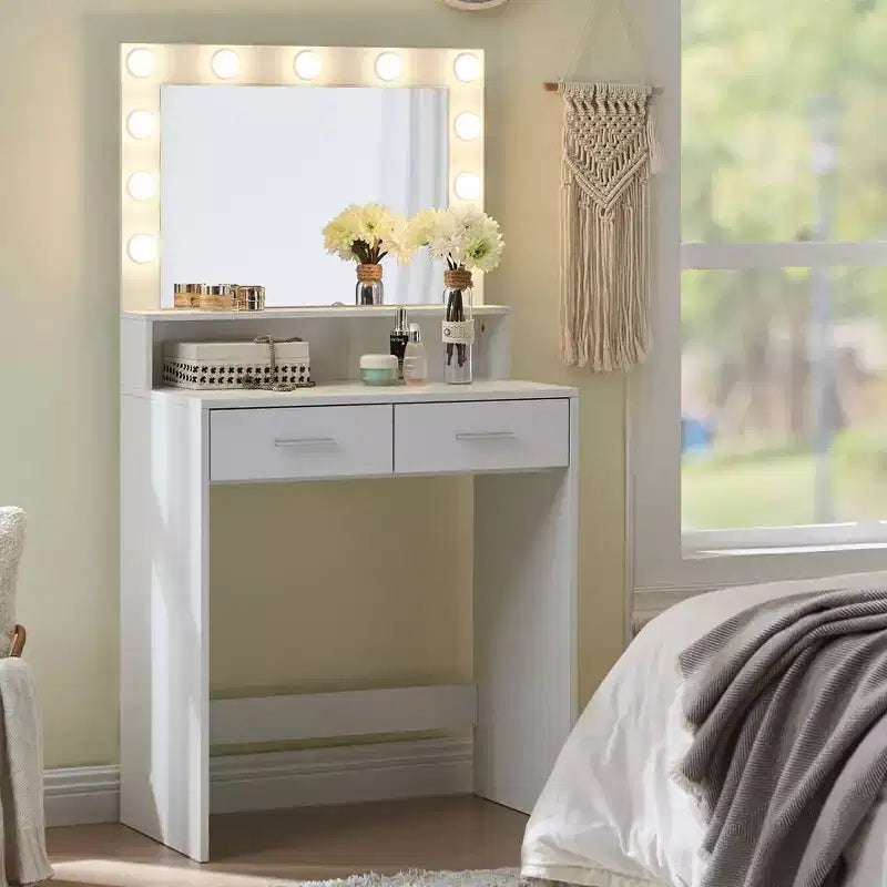 Okak 2-Tier Vanity Dresser with Touch Lights, 3 Brightness Levels, Large Drawer & Compact Makeup Table for Small Bedrooms