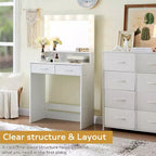 Okak 2-Tier Vanity Dresser with Touch Lights, 3 Brightness Levels, Large Drawer & Compact Makeup Table for Small Bedrooms