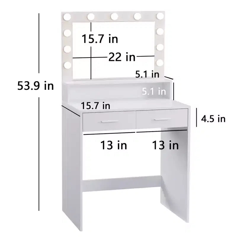 Okak 2-Tier Vanity Dresser with Touch Lights, 3 Brightness Levels, Large Drawer & Compact Makeup Table for Small Bedrooms