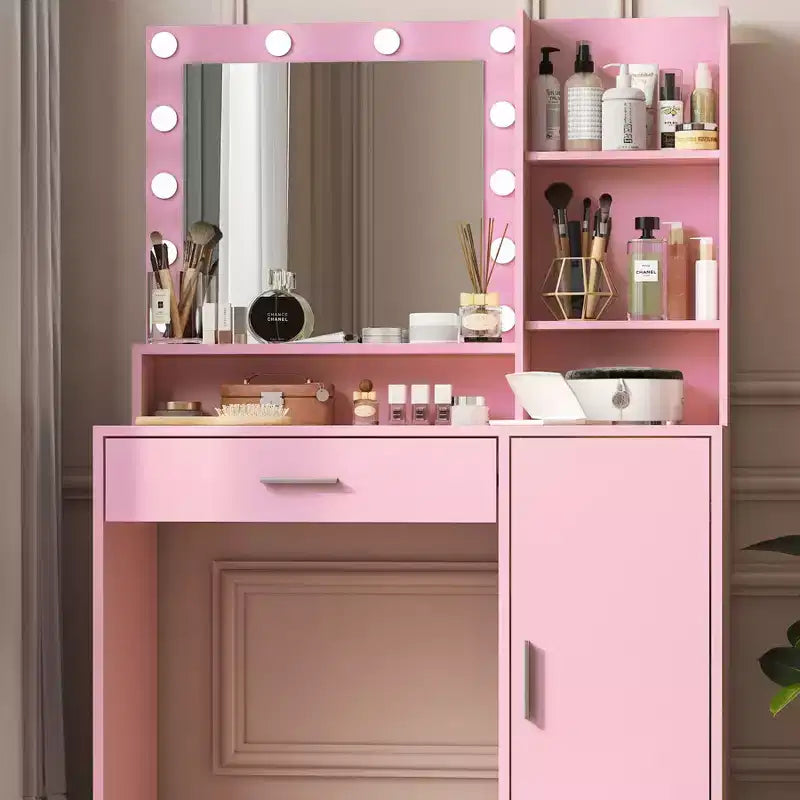 Okak 2-Tier Vanity Dresser with Touch Lights, 3 Brightness Levels, Large Drawer & Compact Makeup Table for Small Bedrooms